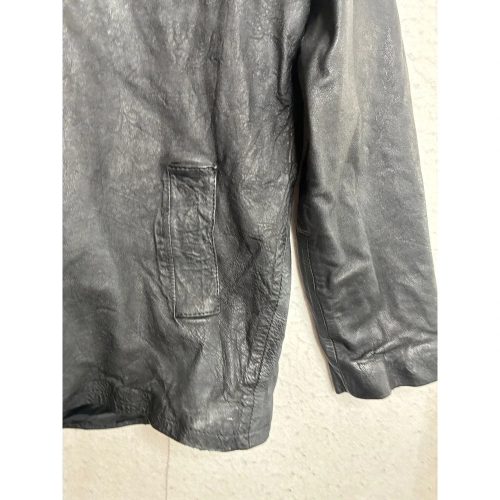 Luber Casual Mens Black Leather Button Front Jacket Coat Size 40 Vintage Style